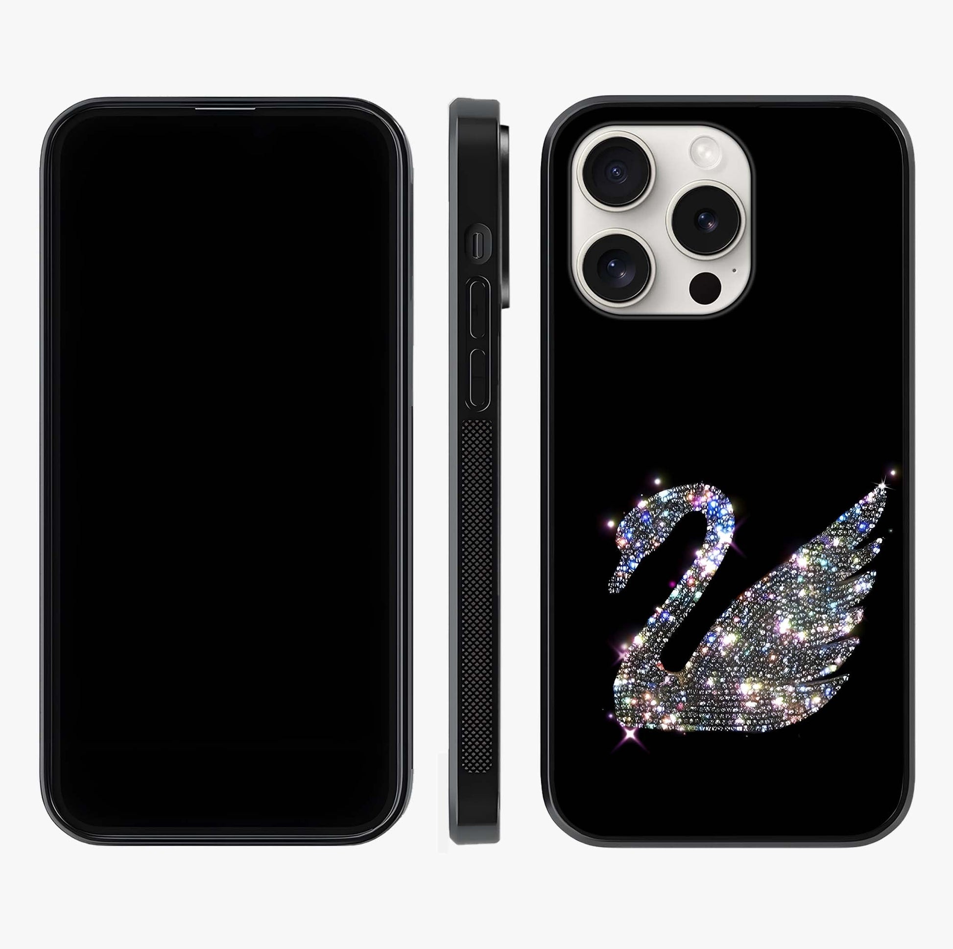 Starlit Swan Grace Glass Case displayed upright for full design visibility and premium finish.