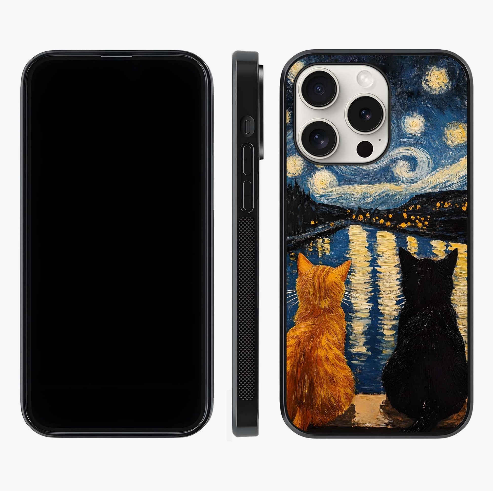Starry River Cats Glass Case displayed upright for full design visibility and premium finish.