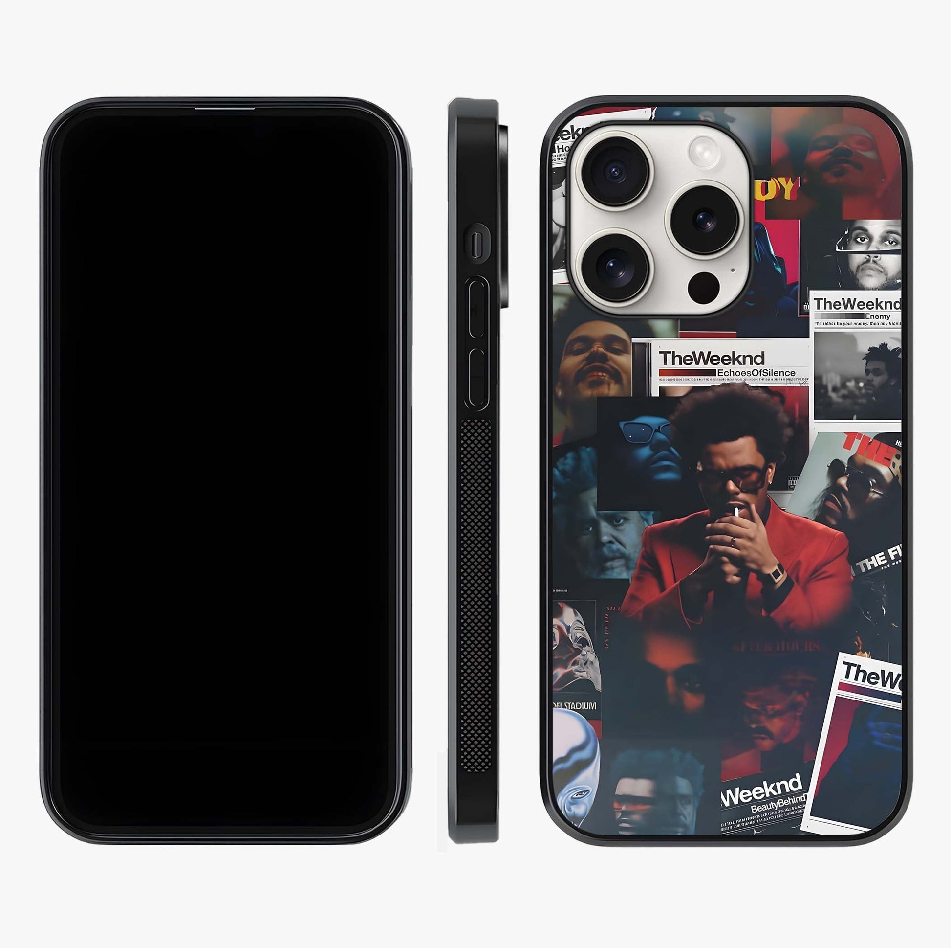 The Weeknd Glass Case displayed upright for full design visibility and premium finish.