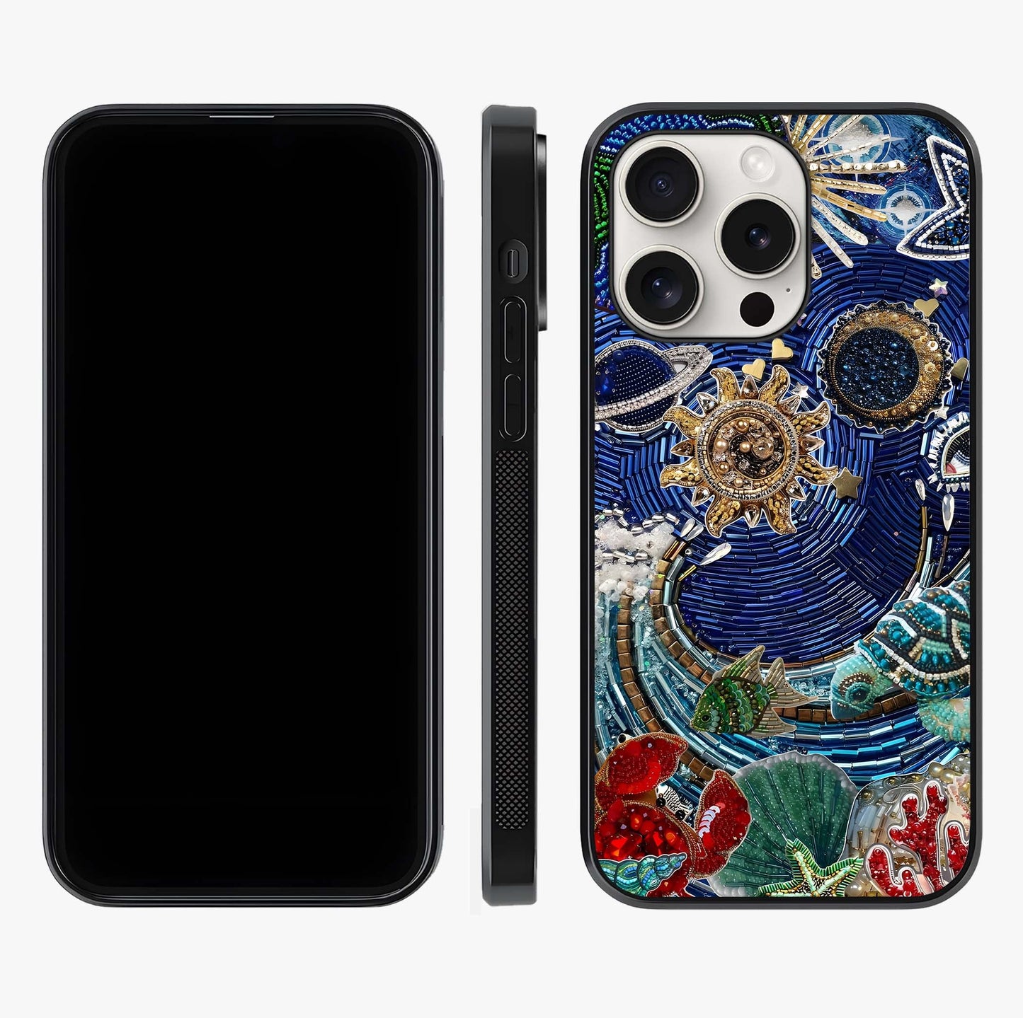 Universe Underwater Spark Glass Case displayed upright for full design visibility and premium finish.