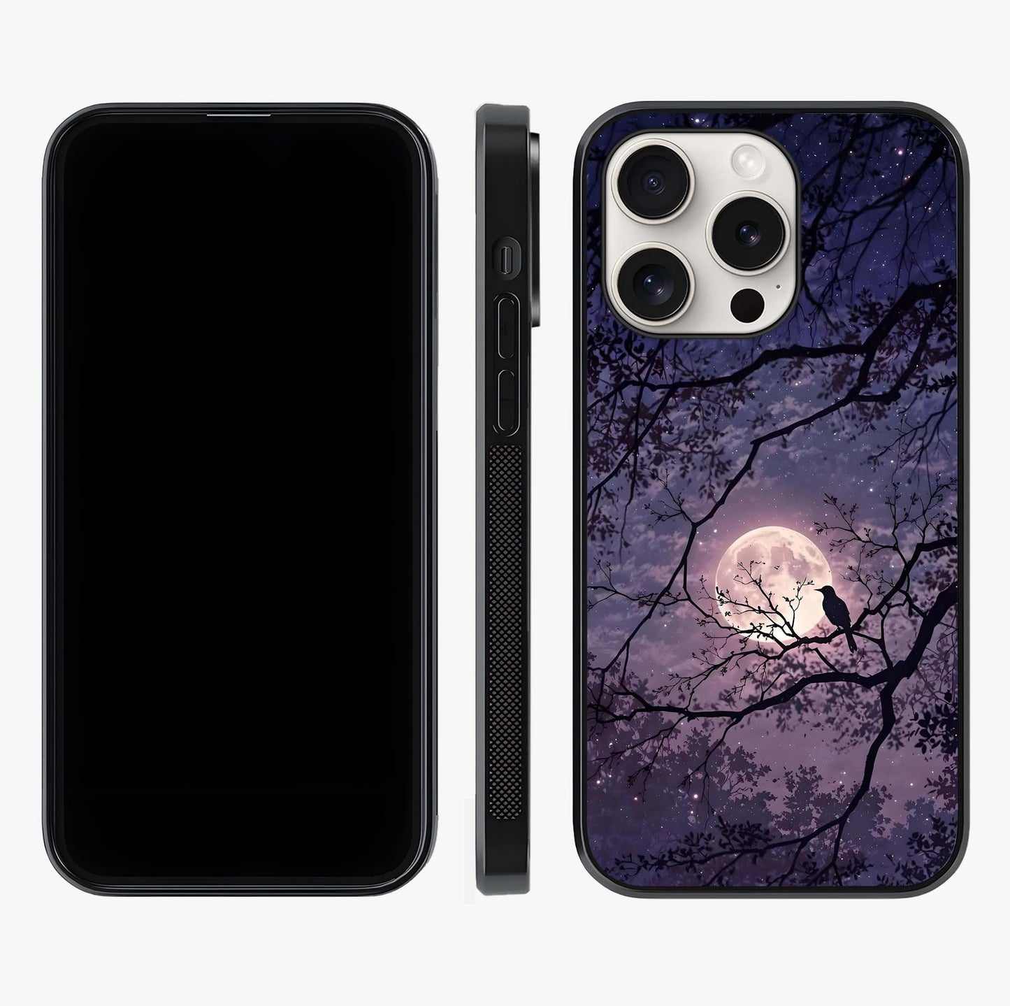 Whispering Moon Silence Glass Case displayed upright for full design visibility and premium finish.
