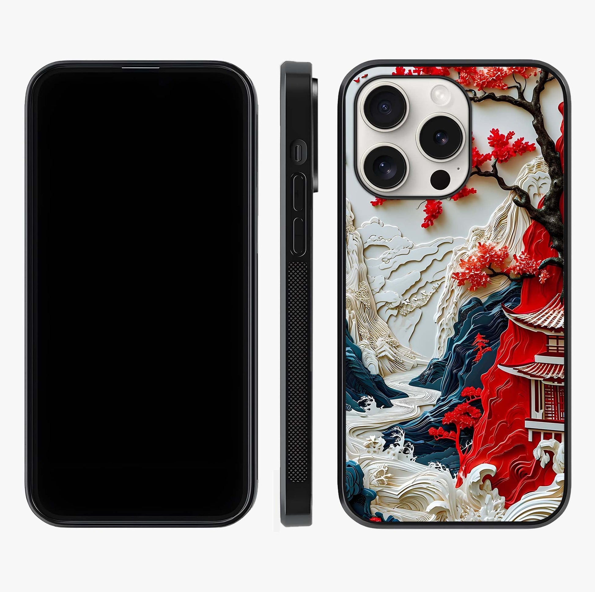 Whispers Of Sakura Waves Glass Case displayed upright for full design visibility and premium finish.