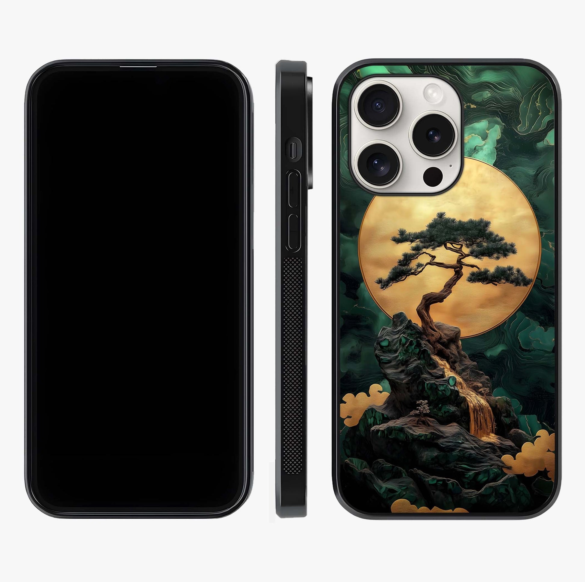 Zen Moon Rise Glass Case displayed upright for full design visibility and premium finish.