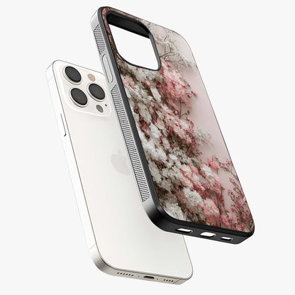 Blush Blossom Cloud Glass Case laid diagonally highlighting side profile, edges and glossy glass shine.