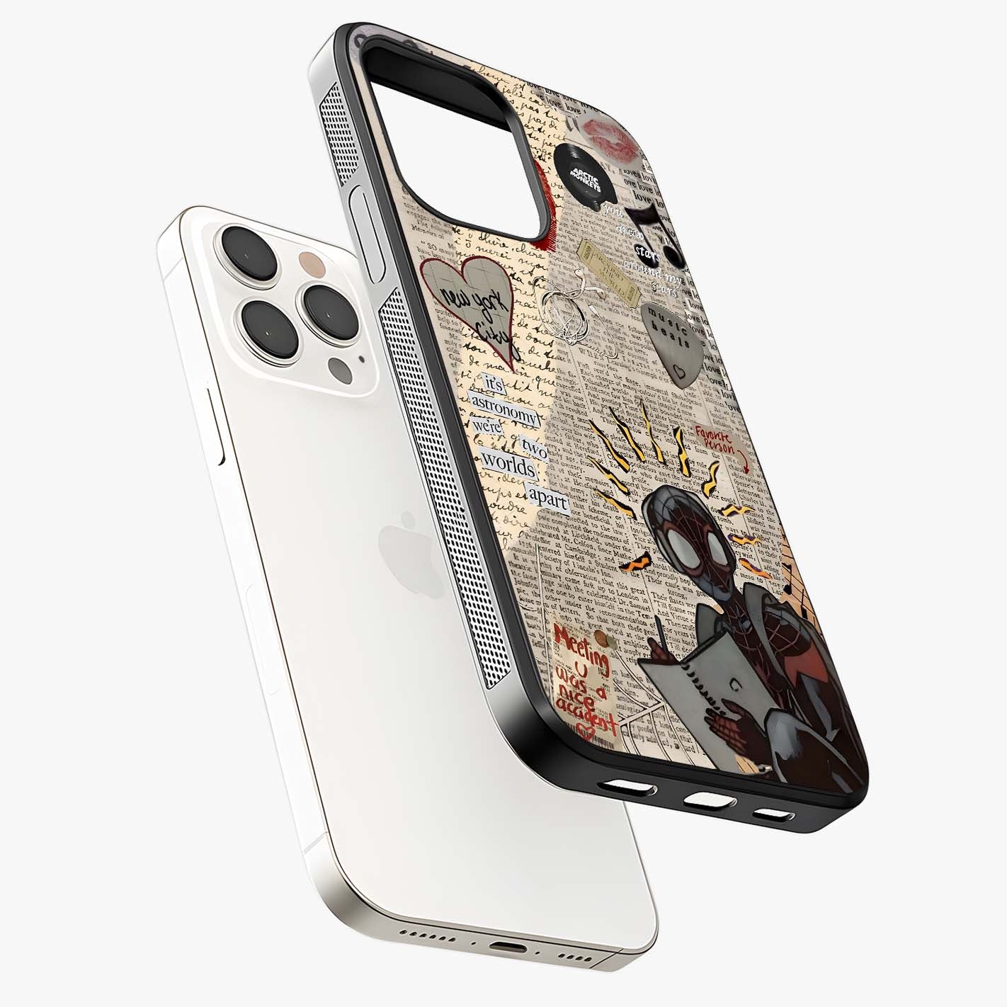 City Dream Sketch Glass Case laid diagonally highlighting side profile, edges and glossy glass shine.