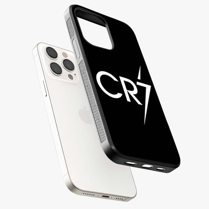 Cr7 Elite Strike Glass Case laid diagonally highlighting side profile, edges and glossy glass shine.