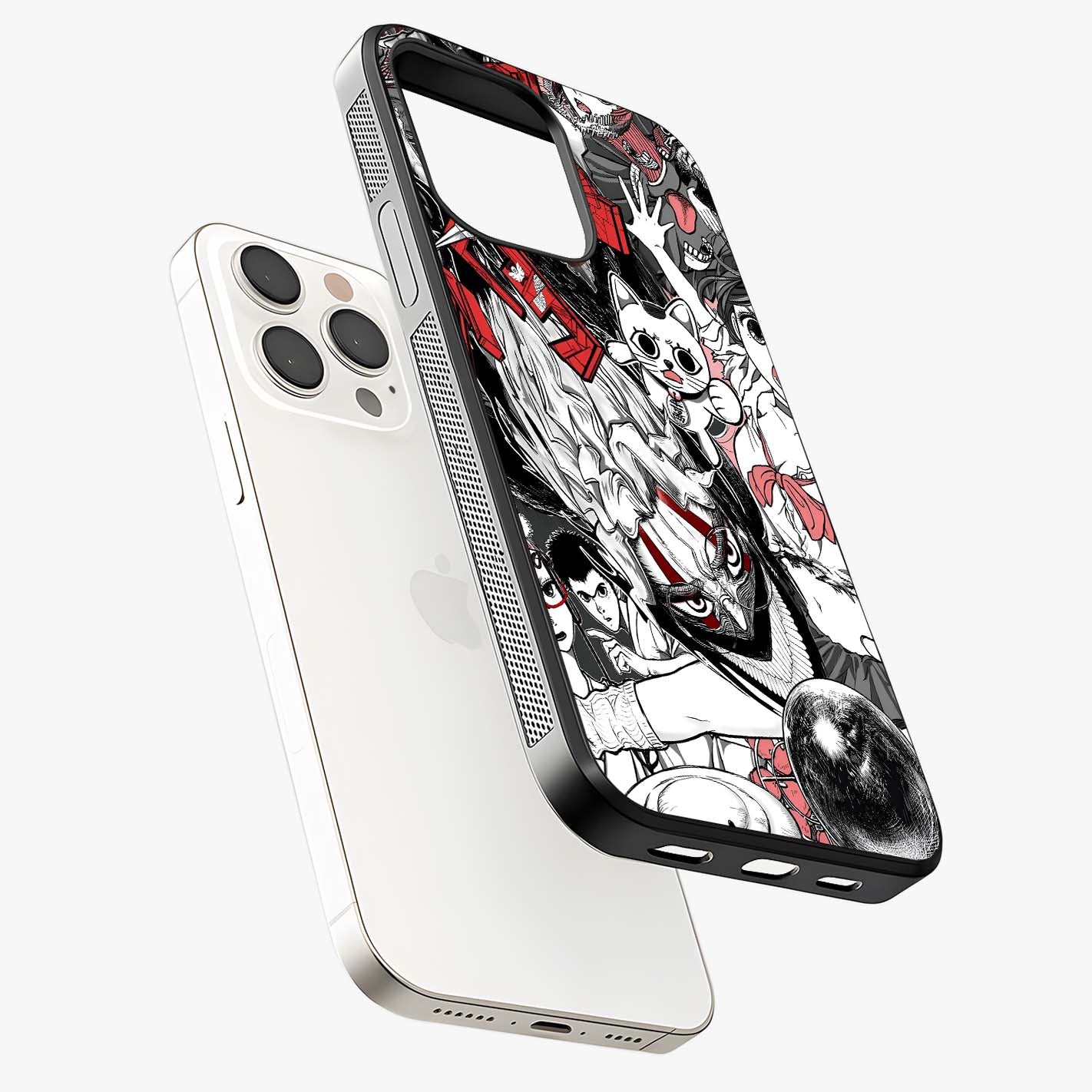 Crimson Chaos Panel Glass Case laid diagonally highlighting side profile, edges and glossy glass shine.