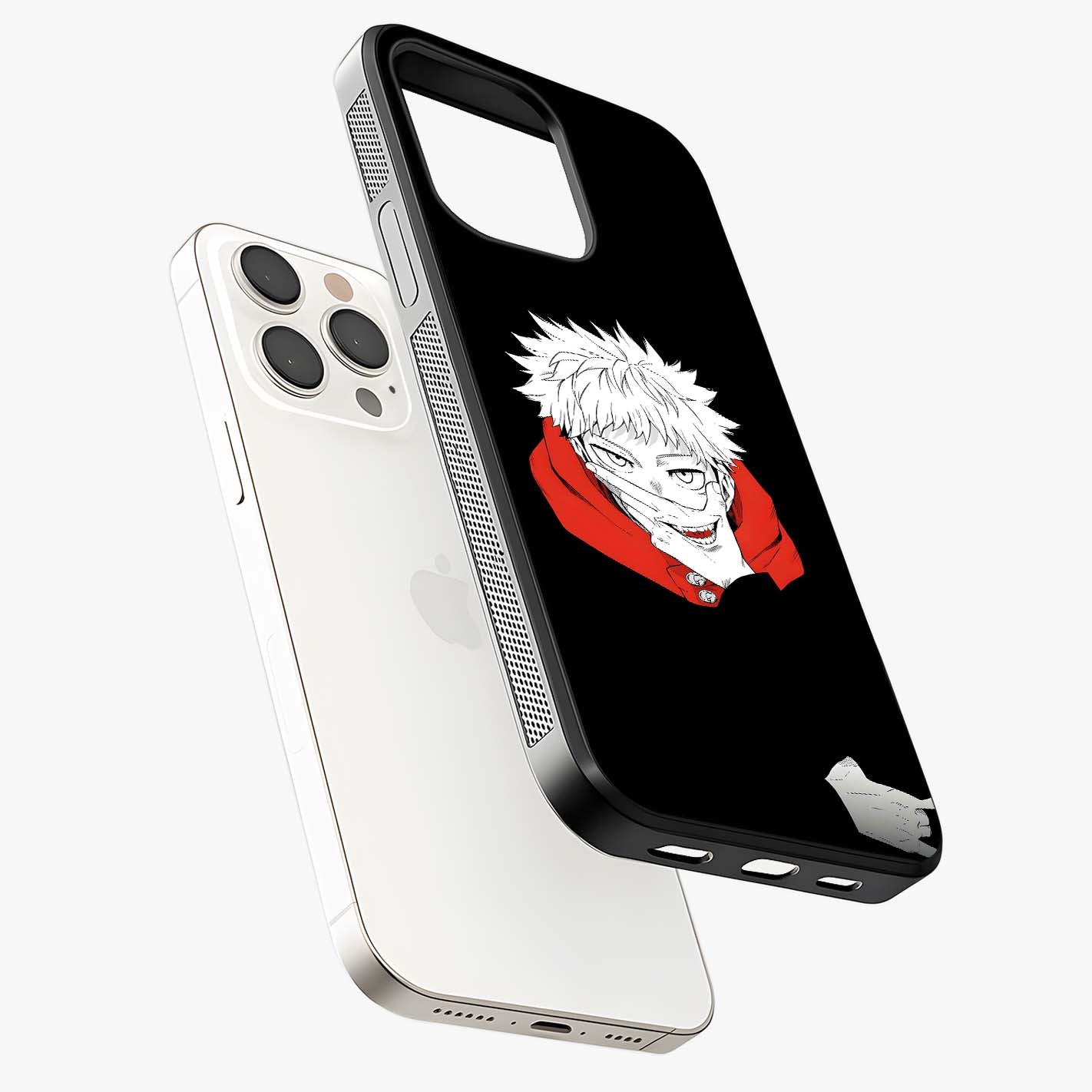Crimson Chaos Smile Glass Case laid diagonally highlighting side profile, edges and glossy glass shine.