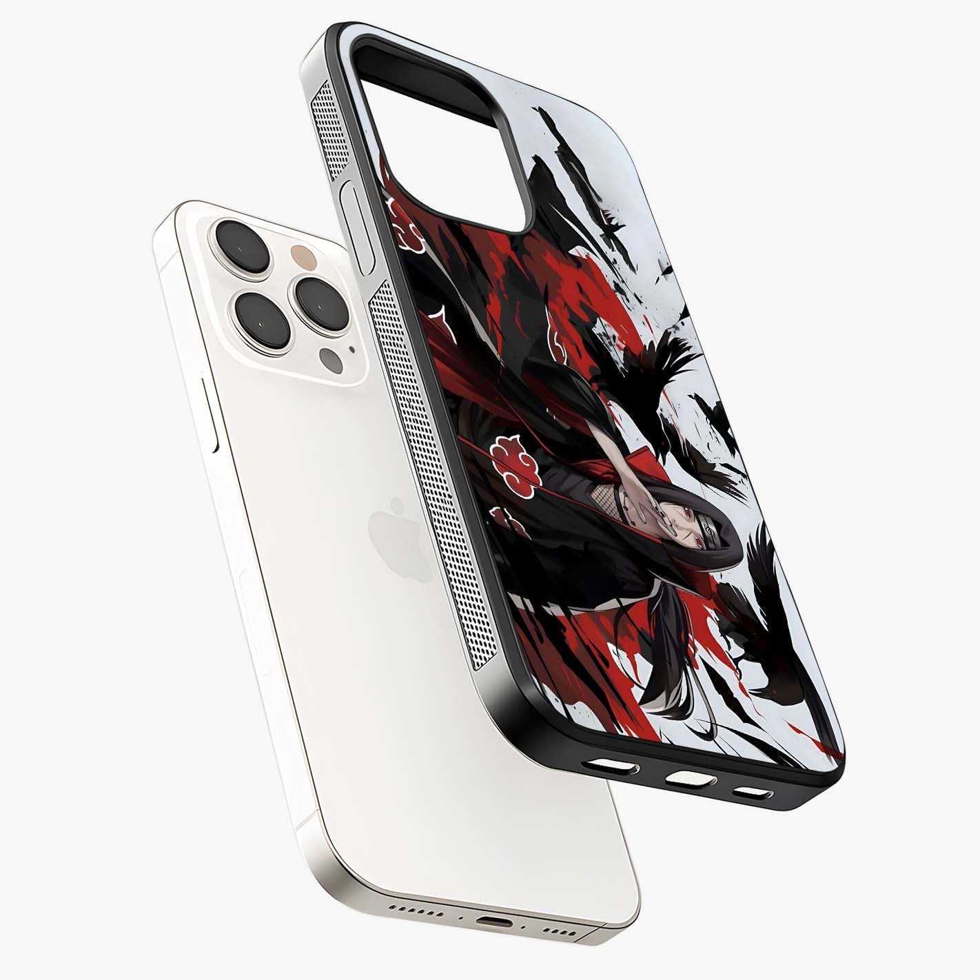 Crimson Crow Illusion Glass Case laid diagonally highlighting side profile, edges and glossy glass shine.