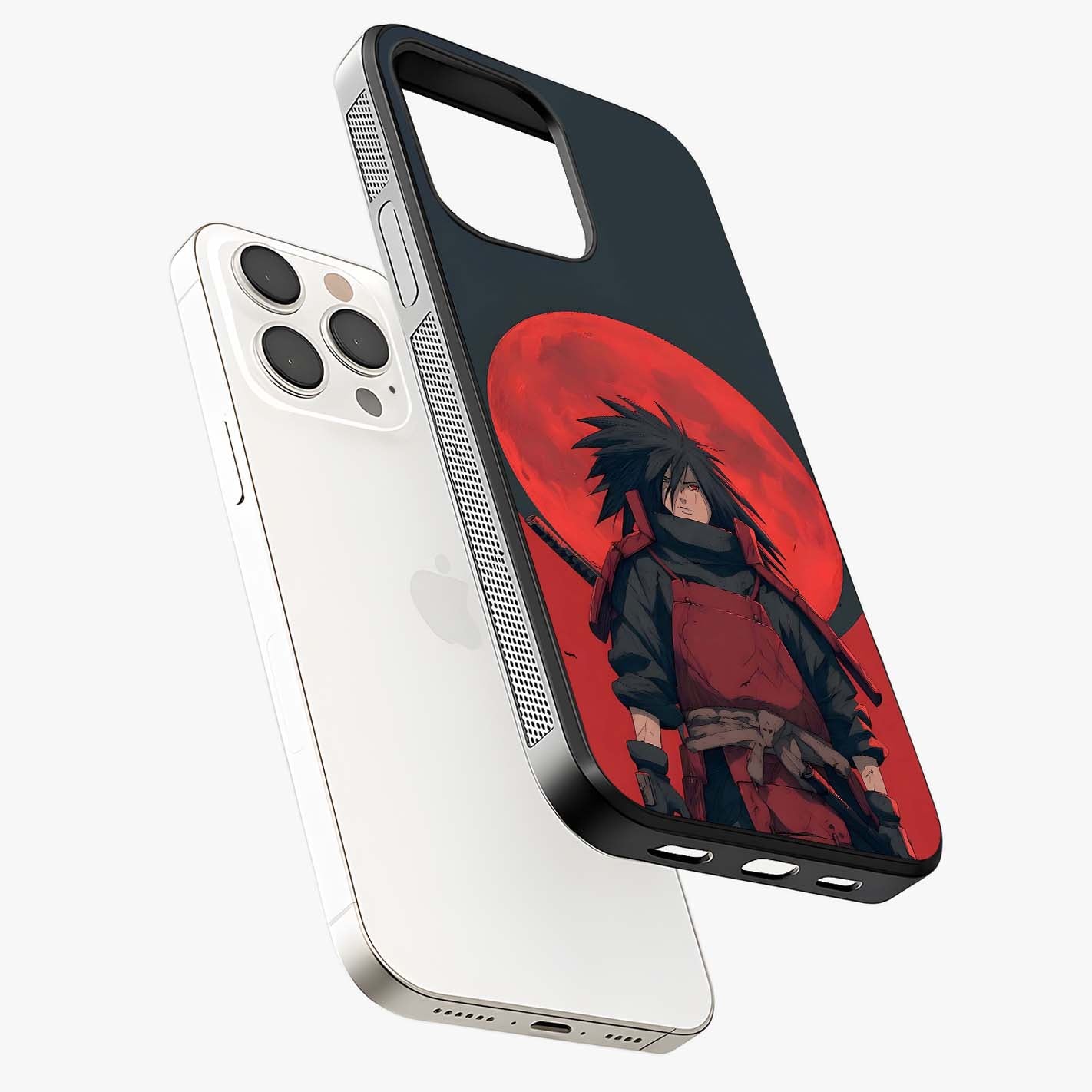 Crimson Moon Warlord Glass Case laid diagonally highlighting side profile, edges and glossy glass shine.