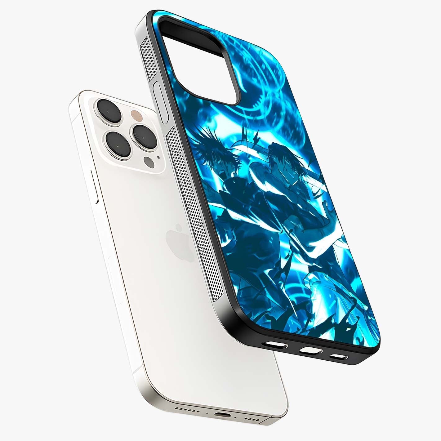 Cursed Energy Clash Glass Case laid diagonally highlighting side profile, edges and glossy glass shine.