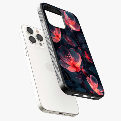 Dark Shade Of Flower Glass Case laid diagonally highlighting side profile, edges and glossy glass shine.