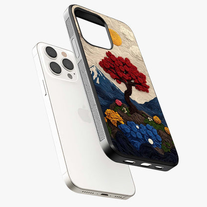 Eternal Nature Tapestry Glass Case laid diagonally highlighting side profile, edges and glossy glass shine.