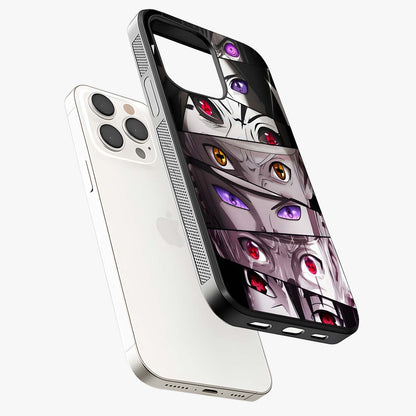 Eyes Of Destiny Glass Case laid diagonally highlighting side profile, edges and glossy glass shine.