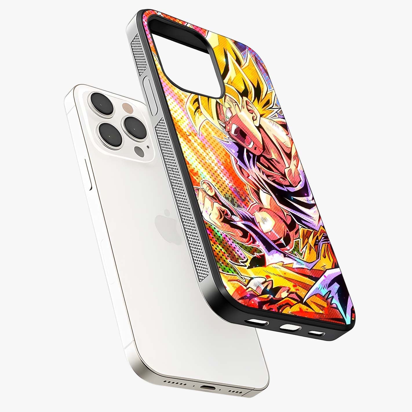 Firing Goku Glass Case laid diagonally highlighting side profile, edges and glossy glass shine.