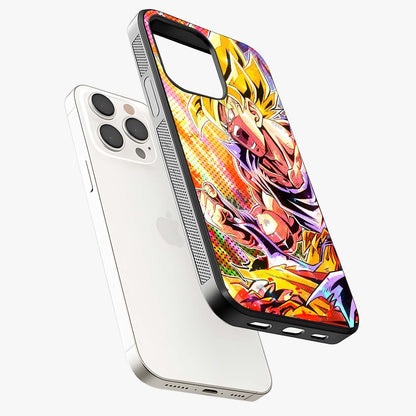 Firing Goku Glass Case laid diagonally highlighting side profile, edges and glossy glass shine.