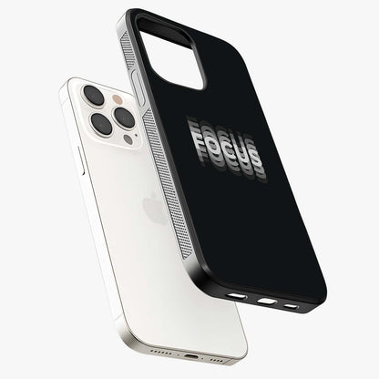Focus Mode On Glass Case laid diagonally highlighting side profile, edges and glossy glass shine.