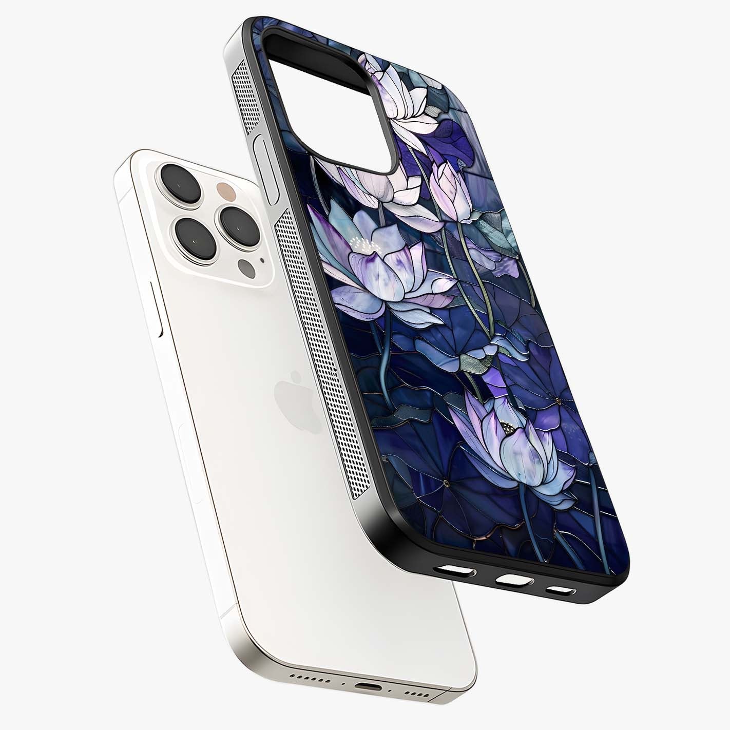 Gloss Petal Rush Glass Case laid diagonally highlighting side profile, edges and glossy glass shine.