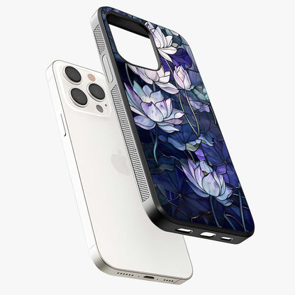 Gloss Petal Rush Glass Case laid diagonally highlighting side profile, edges and glossy glass shine.