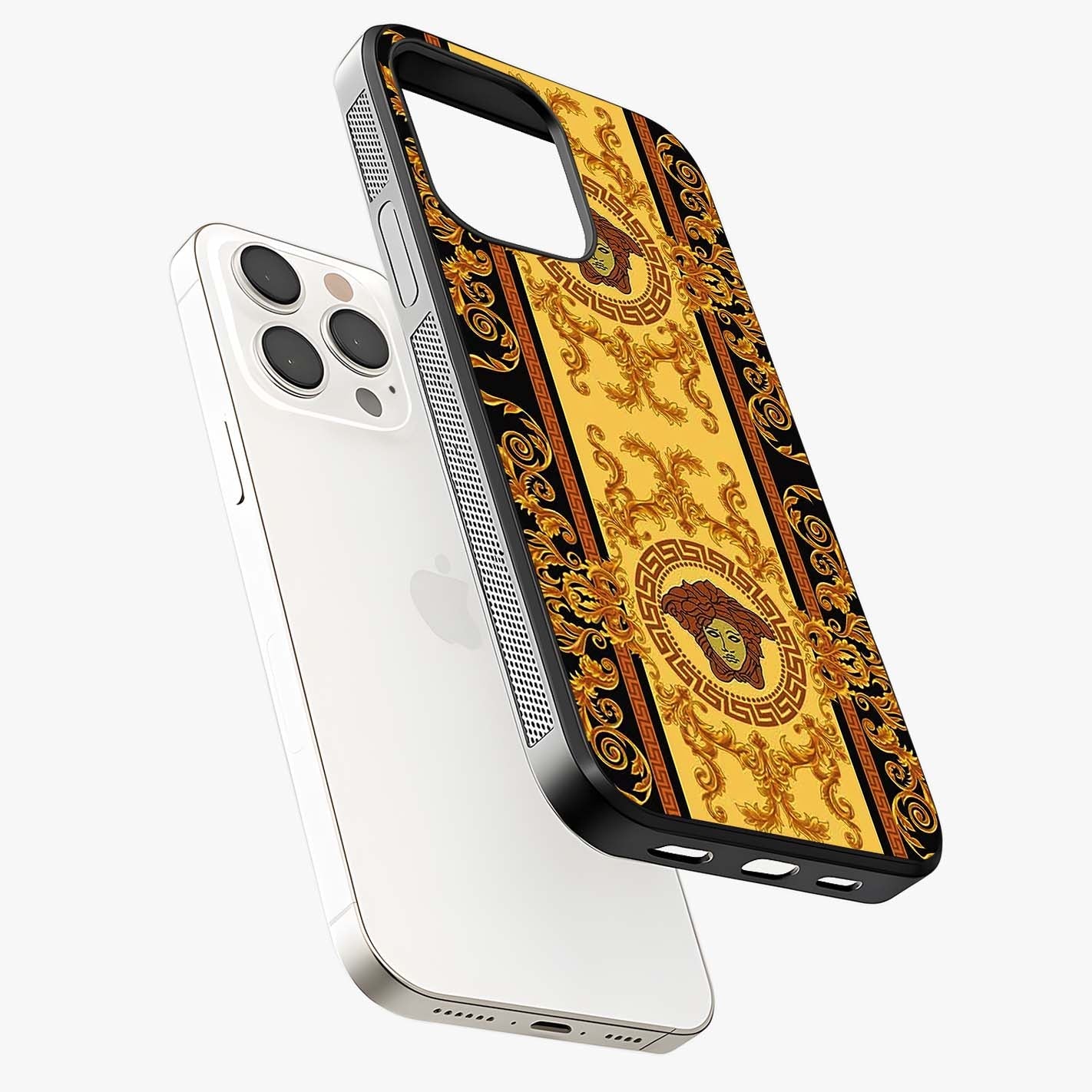 Golden Royal Heritage Glass Case laid diagonally highlighting side profile, edges and glossy glass shine.