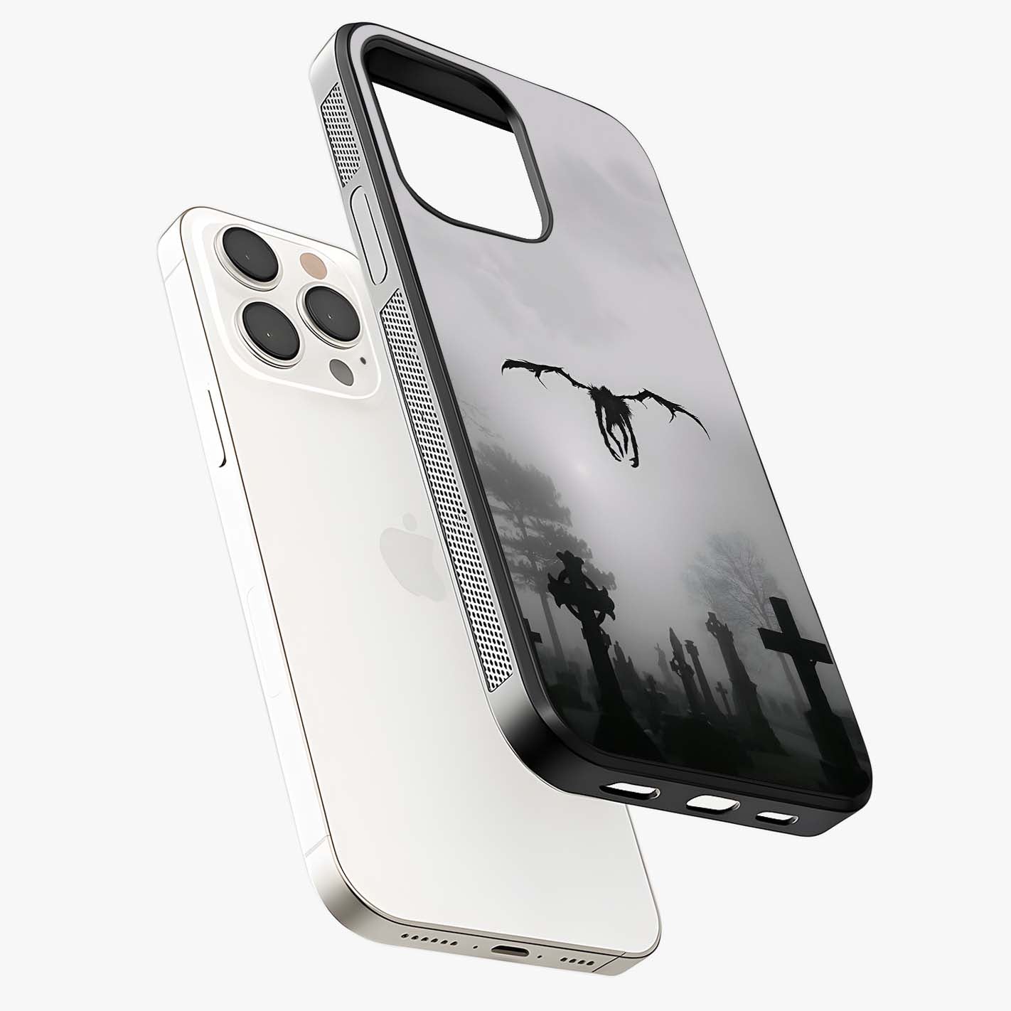 Graveyard Shadow Descent Glass Case laid diagonally highlighting side profile, edges and glossy glass shine.