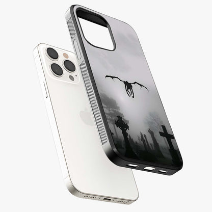 Graveyard Shadow Descent Glass Case laid diagonally highlighting side profile, edges and glossy glass shine.
