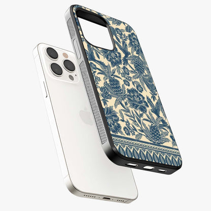 Heirloom Wild Bloom Glass Case laid diagonally highlighting side profile, edges and glossy glass shine.