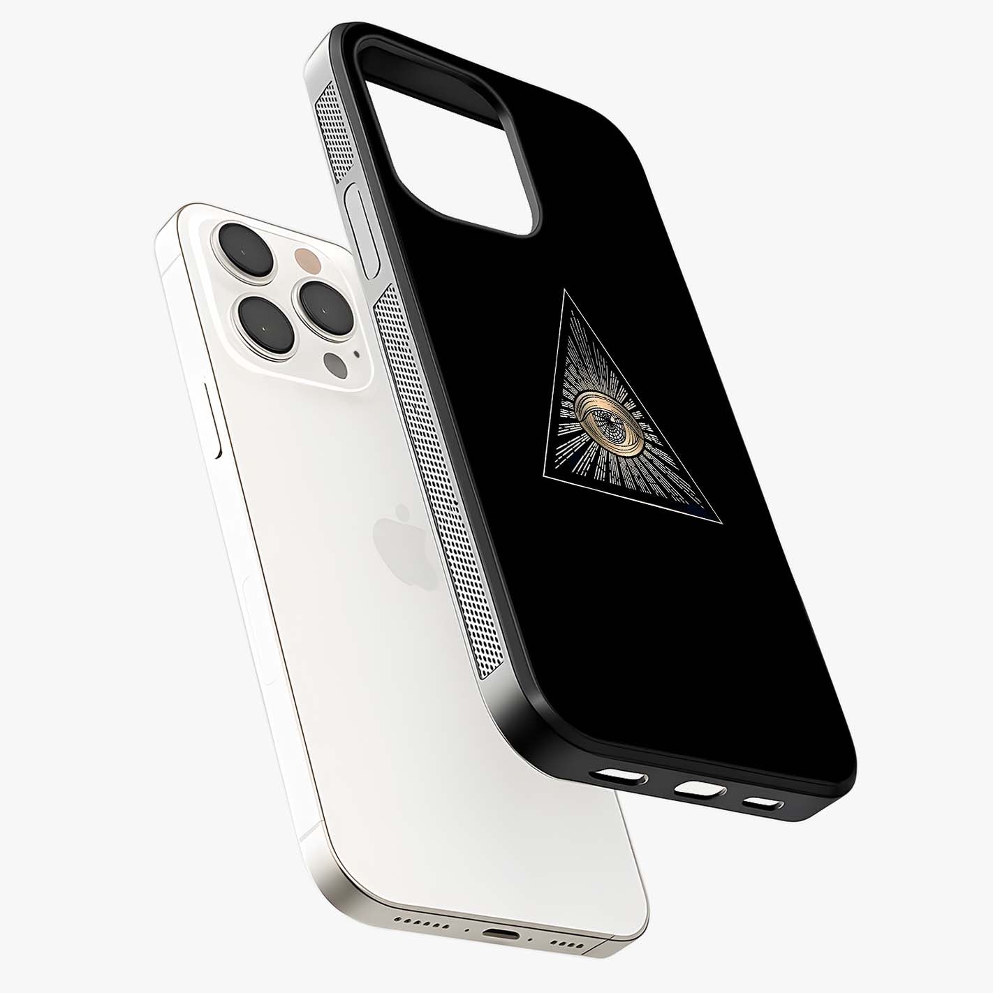 Illuminati Evil Glass Case laid diagonally highlighting side profile, edges and glossy glass shine.