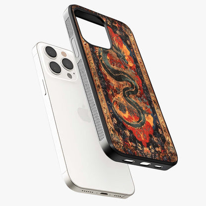 Inferno Dragon Soul Glass Case laid diagonally highlighting side profile, edges and glossy glass shine.