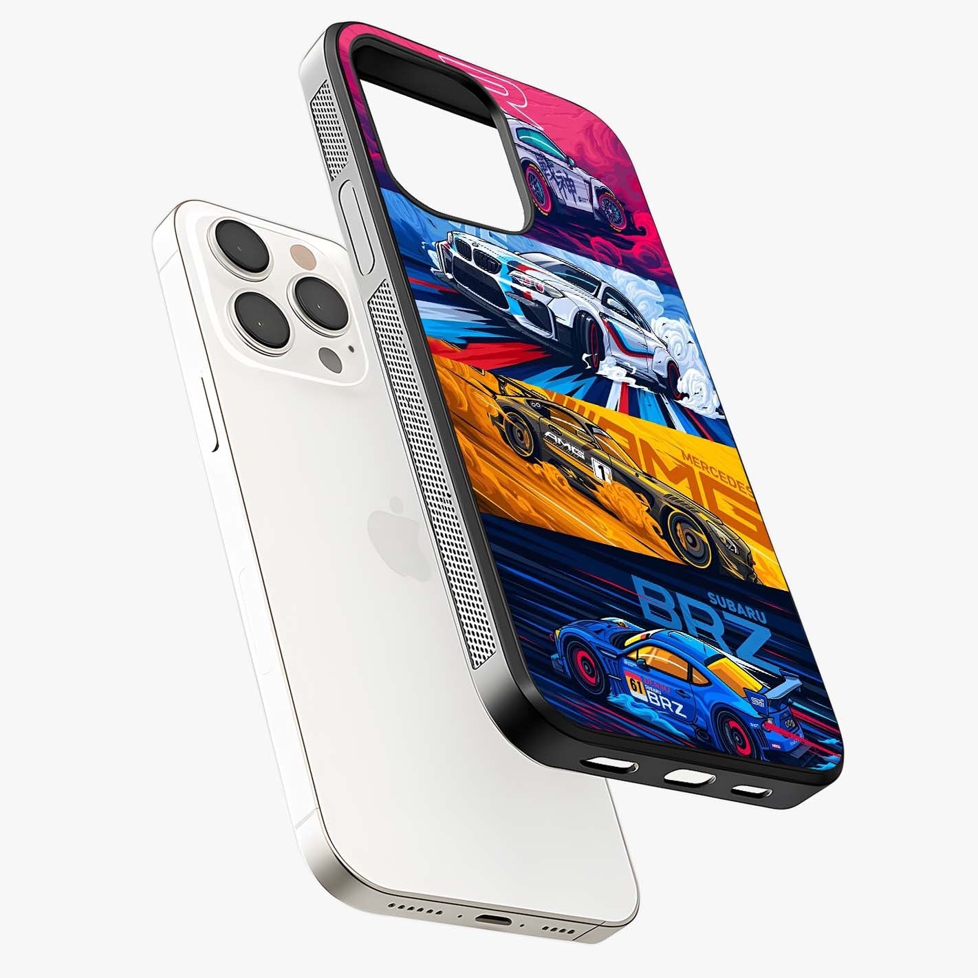 Jdm Sports Car Glass Case laid diagonally highlighting side profile, edges and glossy glass shine.