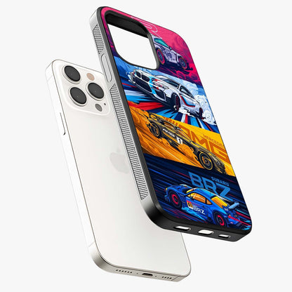 Jdm Sports Car Glass Case laid diagonally highlighting side profile, edges and glossy glass shine.