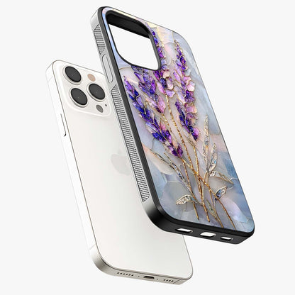 Lavender Dream Glow Glass Case laid diagonally highlighting side profile, edges and glossy glass shine.