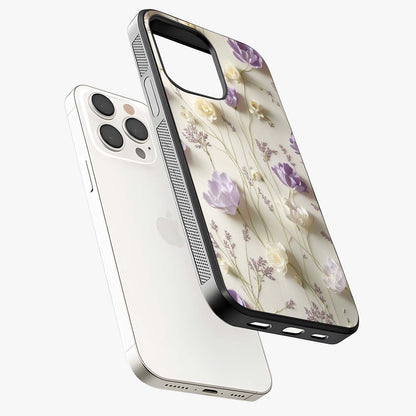 Lilac Breeze Harmony Glass Case laid diagonally highlighting side profile, edges and glossy glass shine.