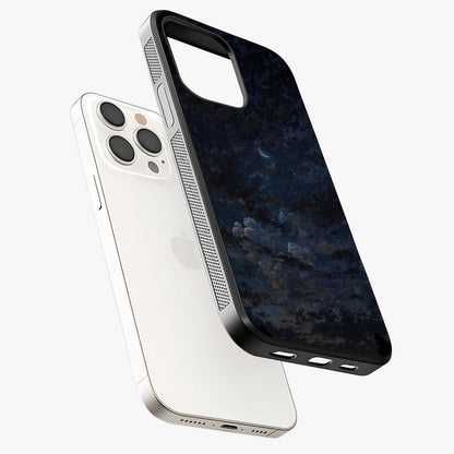 Lunar Veil Silence Glass Case laid diagonally highlighting side profile, edges and glossy glass shine.