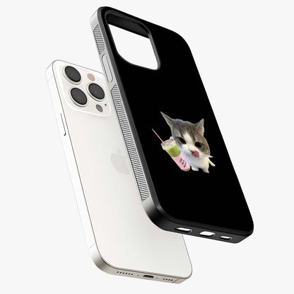 Matcha Cat Style Glass Case laid diagonally highlighting side profile, edges and glossy glass shine.