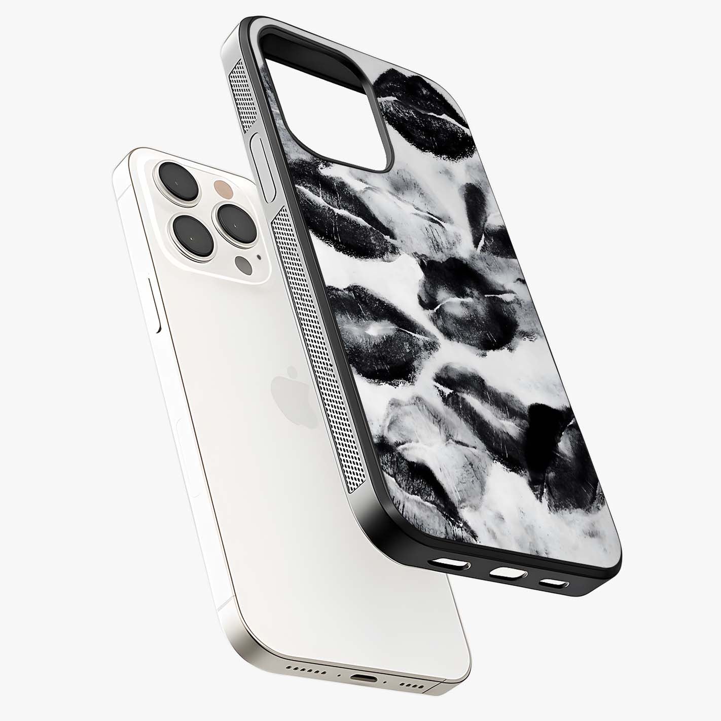 Midnight Kiss Marks Glass Case laid diagonally highlighting side profile, edges and glossy glass shine.