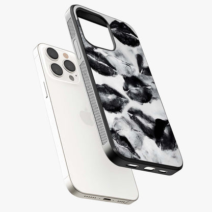 Midnight Kiss Marks Glass Case laid diagonally highlighting side profile, edges and glossy glass shine.