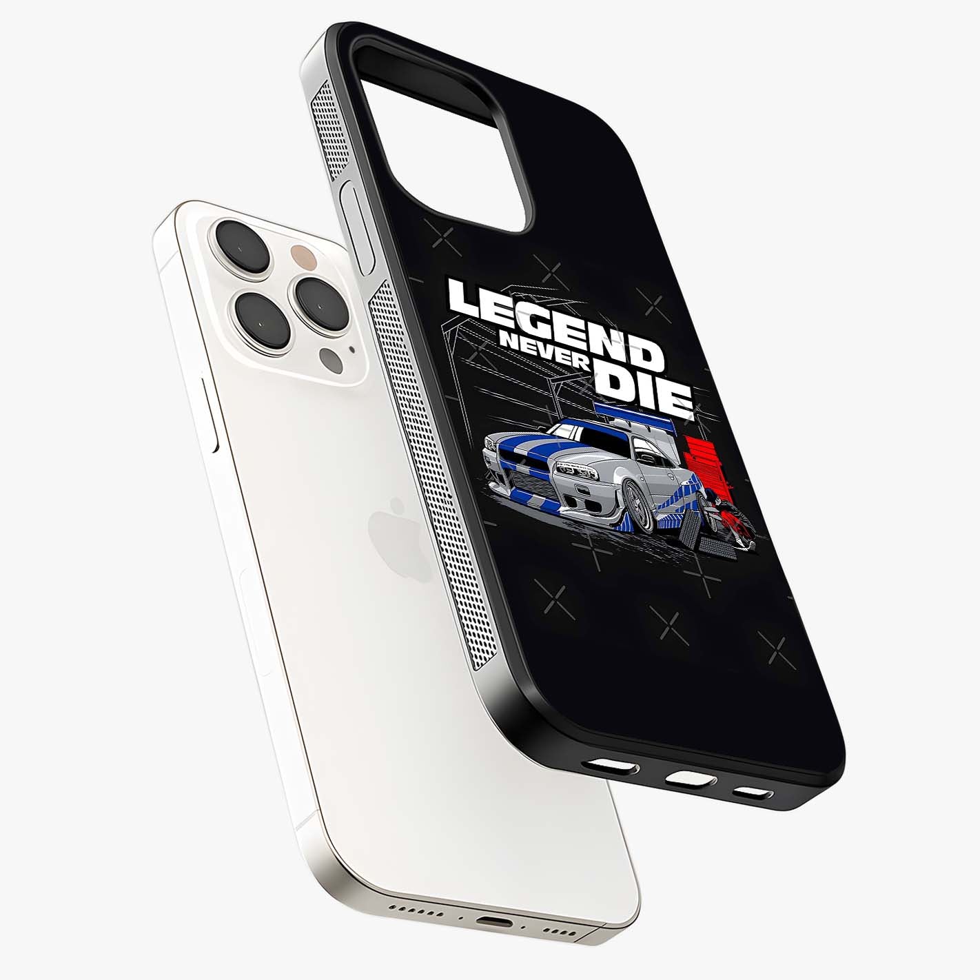 Midnight Racing Legacy Glass Case laid diagonally highlighting side profile, edges and glossy glass shine.