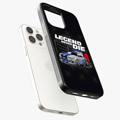 Midnight Racing Legacy Glass Case laid diagonally highlighting side profile, edges and glossy glass shine.