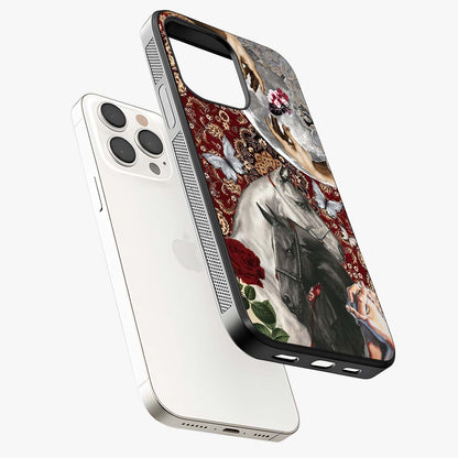 Moonlit Royal Stallion Glass Case laid diagonally highlighting side profile, edges and glossy glass shine.