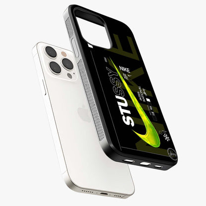 Neon Street Edition Glass Case laid diagonally highlighting side profile, edges and glossy glass shine.