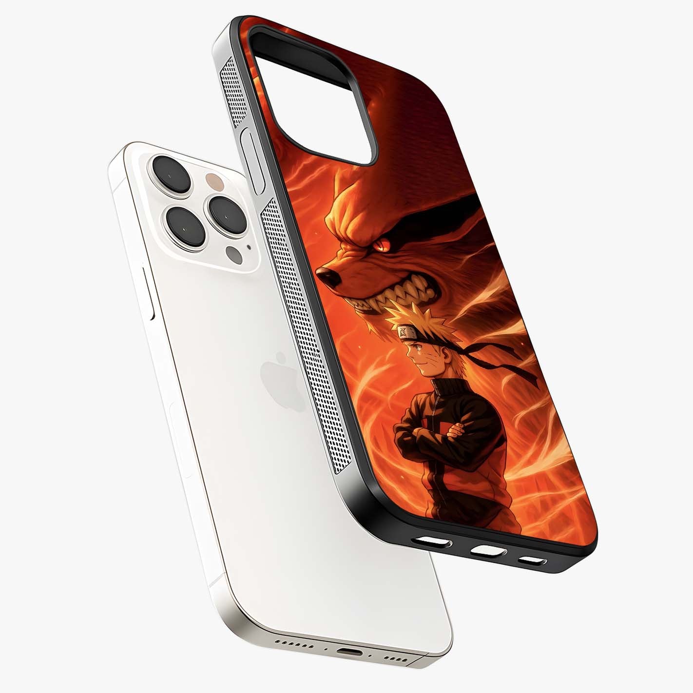 Nine Tails Legacy Glass Case laid diagonally highlighting side profile, edges and glossy glass shine.