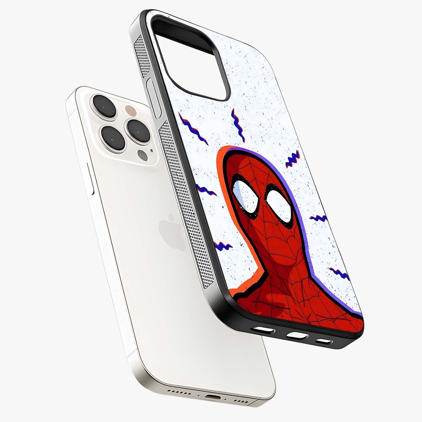Omg Spiderman Glass Case laid diagonally highlighting side profile, edges and glossy glass shine.