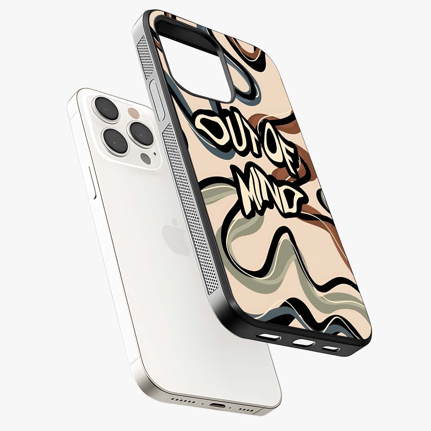 Out Of Mind Glass Case laid diagonally highlighting side profile, edges and glossy glass shine.