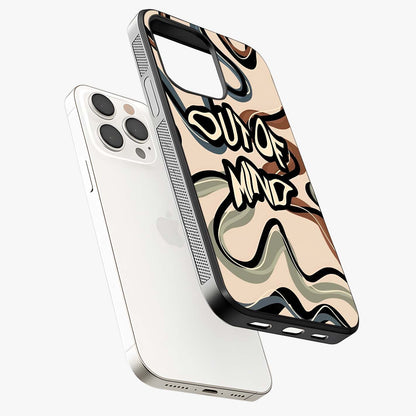 Out Of Mind Glass Case laid diagonally highlighting side profile, edges and glossy glass shine.