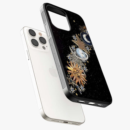 Pearls Universe Object Glass Case laid diagonally highlighting side profile, edges and glossy glass shine.