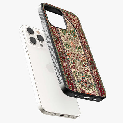Persian Inspired Glass Case laid diagonally highlighting side profile, edges and glossy glass shine.