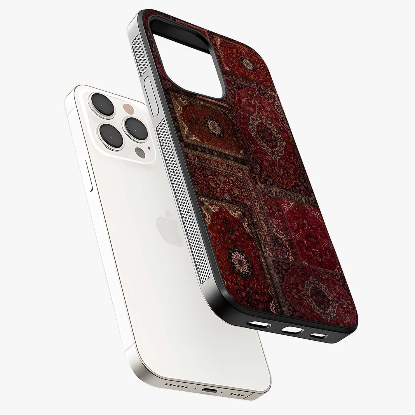 Persian Velvet Tale Glass Case laid diagonally highlighting side profile, edges and glossy glass shine.