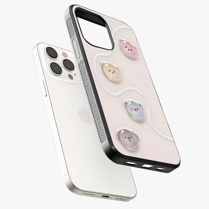 Puffy Face Parade Glass Case laid diagonally highlighting side profile, edges and glossy glass shine.