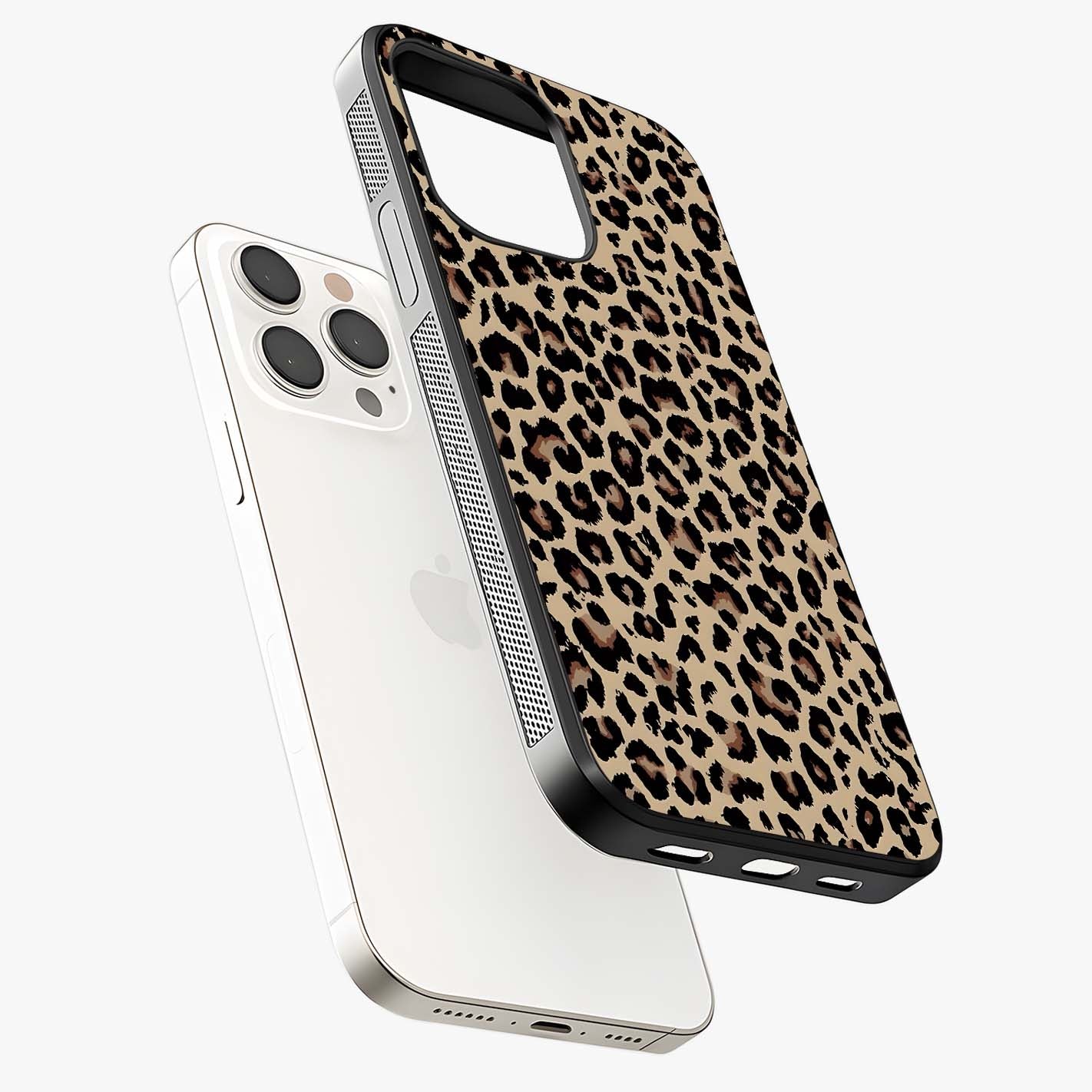Savage Chic Pattern Glass Case laid diagonally highlighting side profile, edges and glossy glass shine.